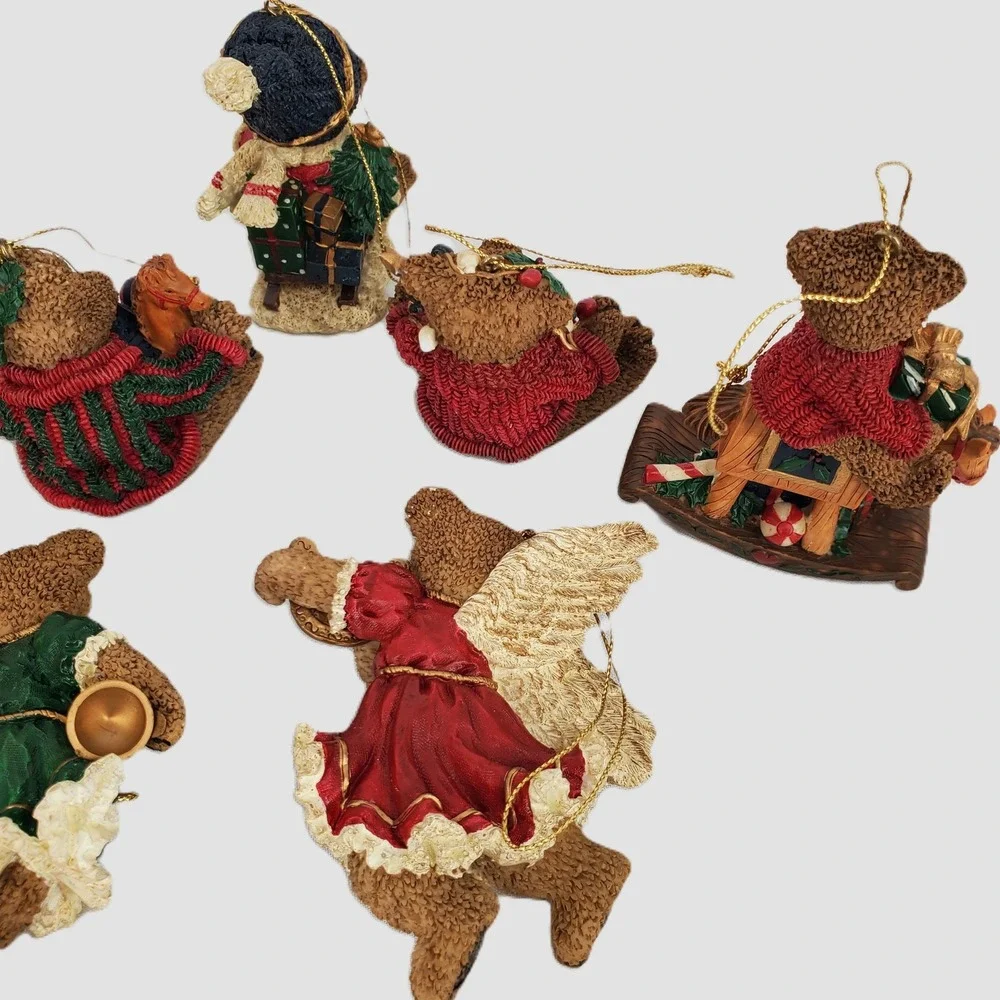 Christmas Teddy Bear 8pc Ornament Set Resin Angel‎ Skiing Sledding Holiday Decor